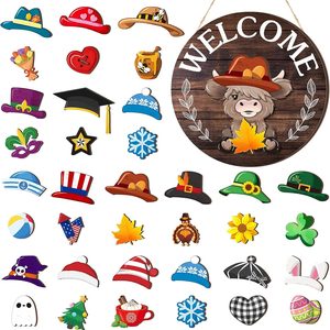 Aldernest 35 Pcs Fall Interchangeable Highland Cow Welcome Sign, Colorful, 15.2 ounces, as pictures shown