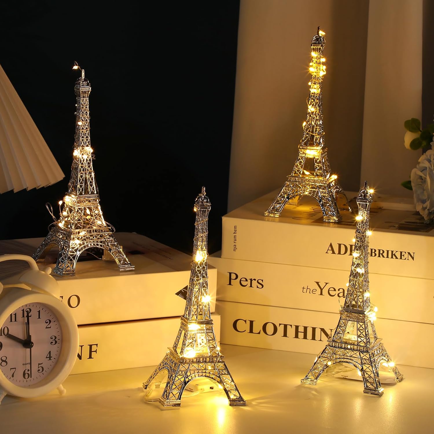 VelloHome 4 Pcs Eiffel Tower Statue Decor, 7 Inch, Silver, 11.36 ounces