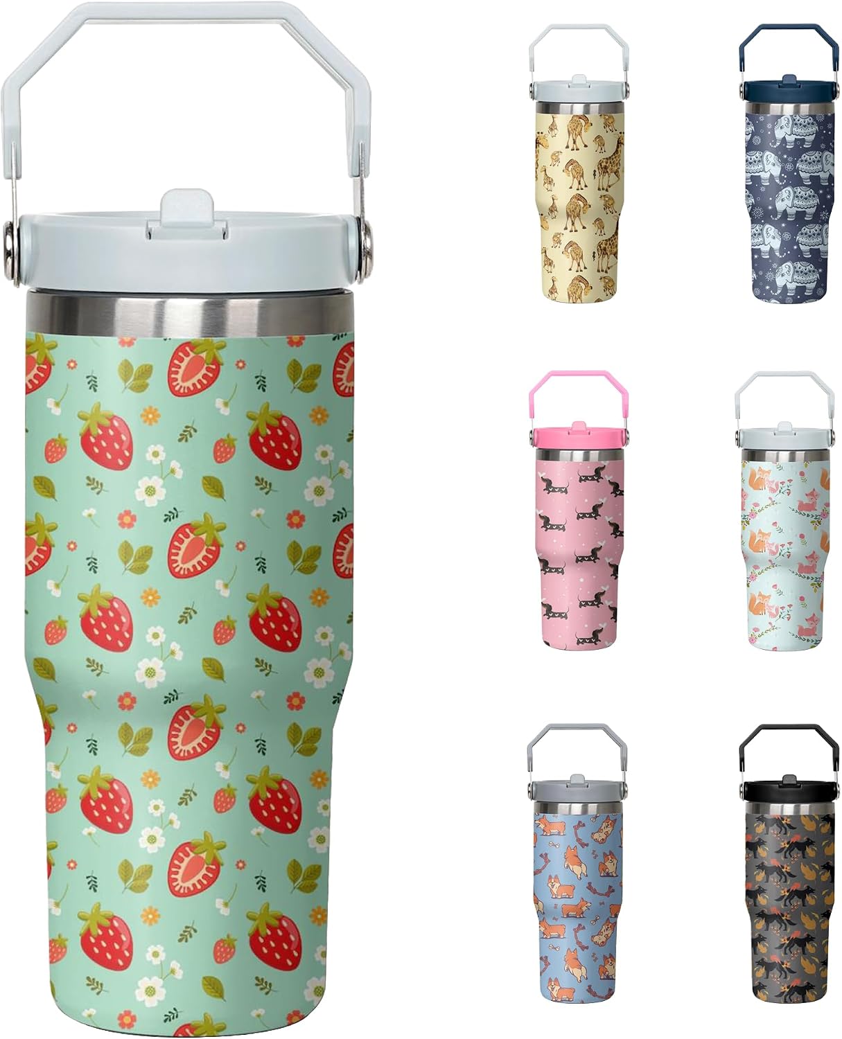 Aldernest 30oz Strawberry Tumbler with Handle and Flip Straw