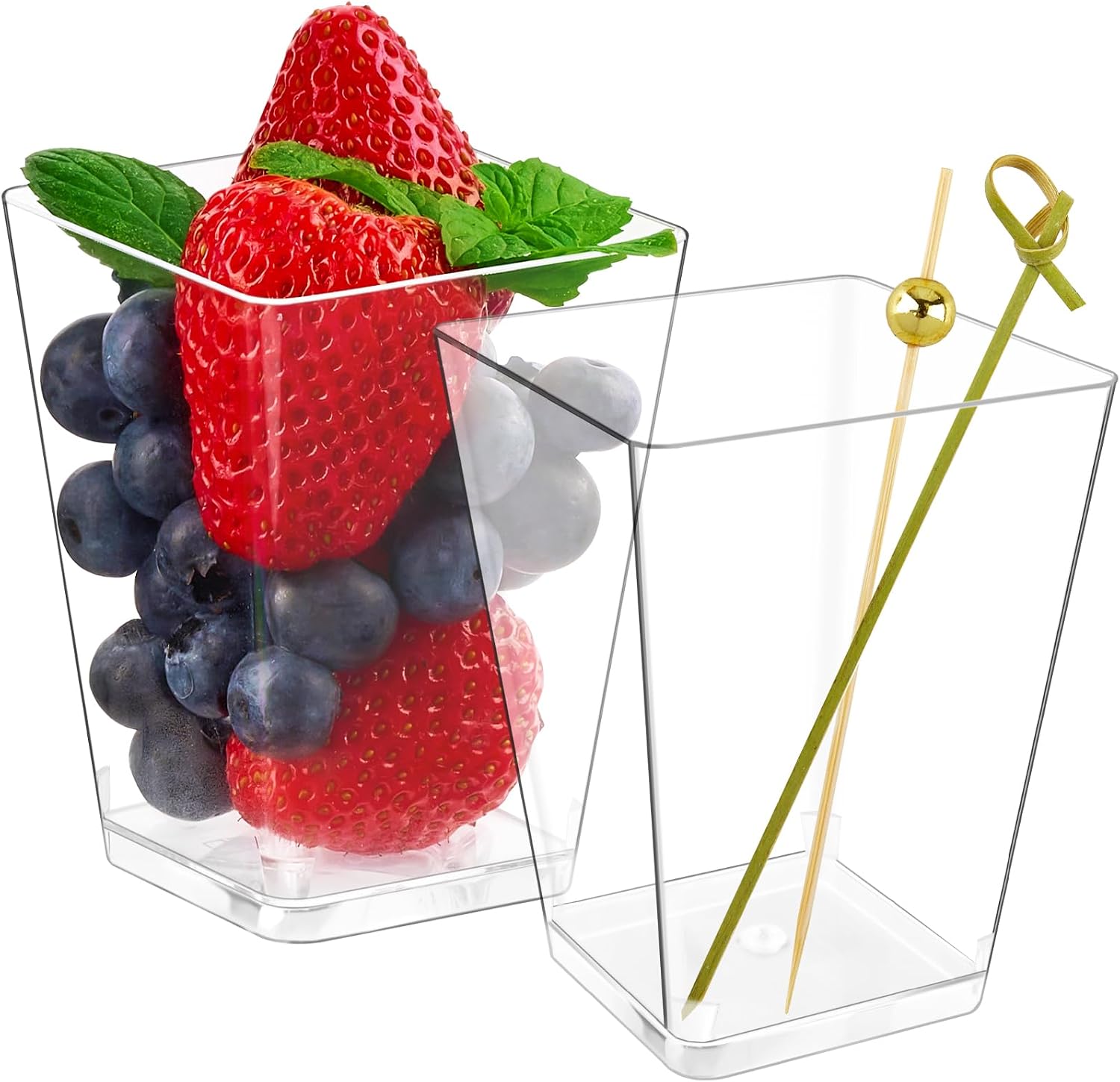 Birchmont 50 Sets 5oz Plastic Charcuterie Cups with Sticks, 0.8 kg, 2.3 x 3 x 1.6 Inches, Clear