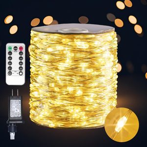 Tanglewick 100FT 300LED Fairy Lights Plug in Warm White Silver Christmas String Lights