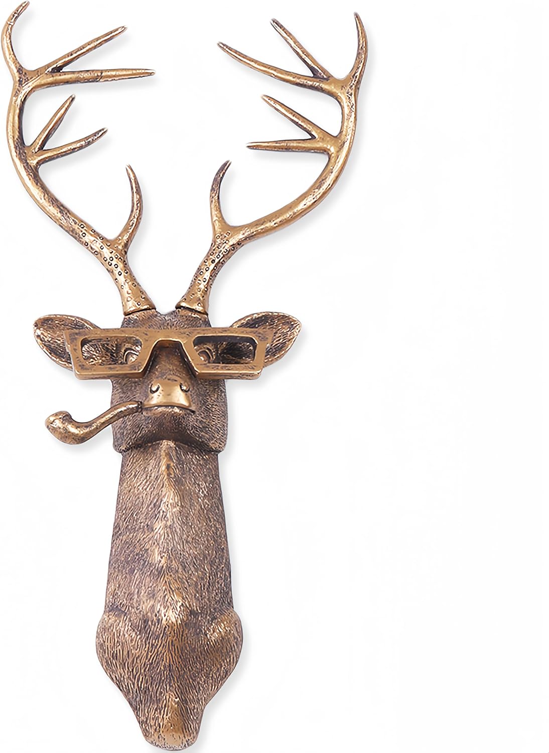 NestoraHome Head Wall Mount Decor, Resin Animal Sculptures, 12 ounces, 8.3"L x 9.4"W, brass