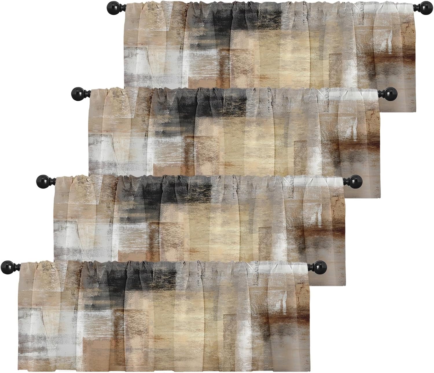 VelloHome Valances for Windows, 4 Pack | 52x18 Inch, Brown Art, 16 ounces, Abstract Brown