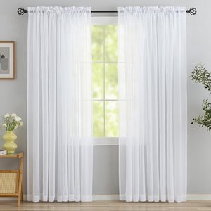 Rowanmere Sheer Curtains White 95 Inches Long, 0.69 kg, White-voile, 2 Count