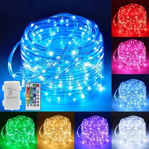 NestlyCo 53Ft 160 LED Battery Powered Rope Lights with Remote Timer for Outside, Battery RGB