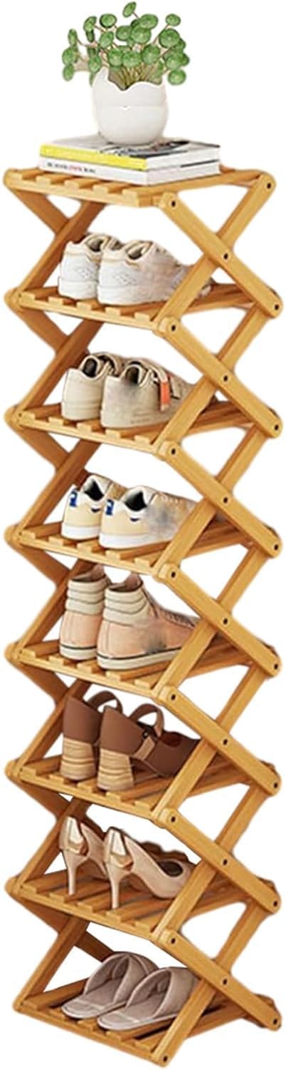 Tanglewick Bamboo Shoe Rack for Entryway, Foldable Free Standing for Closet, One Size, 8 Count