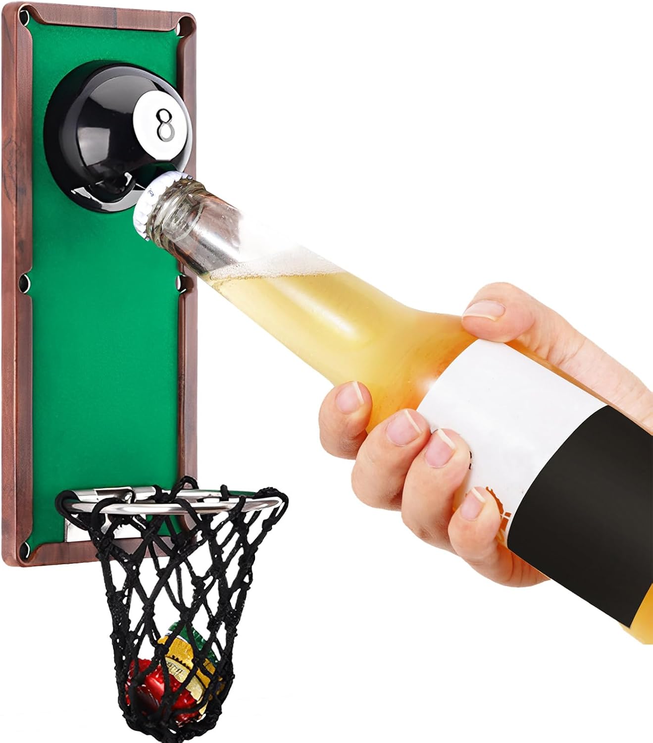 Ashenby Beer Gifts for Men Dad, Billiard Ball Beer Bottle Opener Wall Mounted with Catcher, 4 ounces, Black