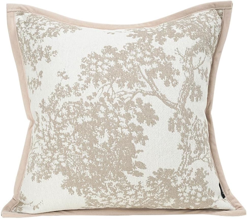 Aldernest 20x20'' inches Throw Pillow Cushion Covers - White Beige Embroidery Pine Tree Luxury Modern Style Couch Sofa Pillow Cover for Living Room