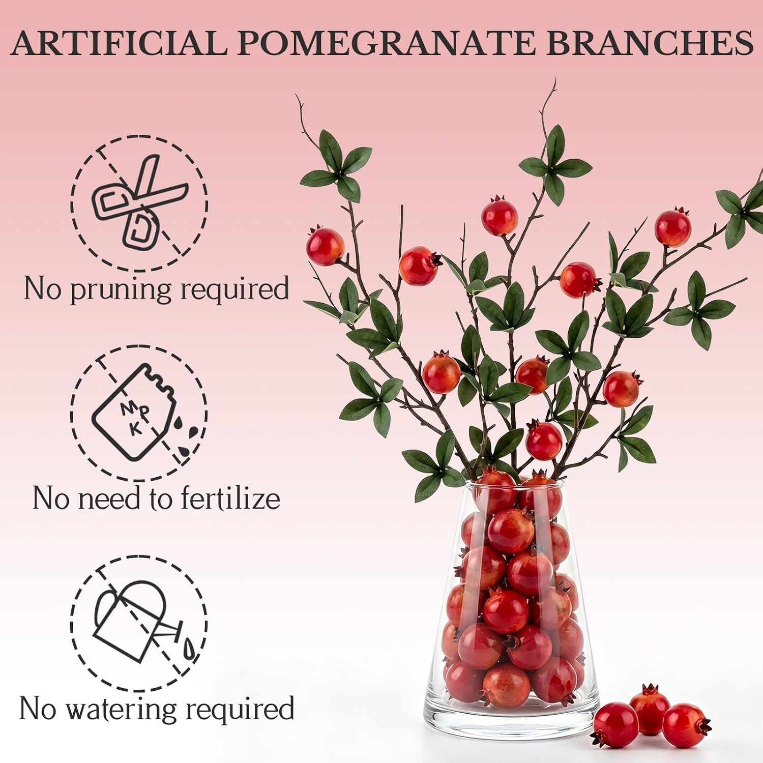 Aldernest 5 Pcs Small Fake Pomegranate Branch Decor Artificial Pomegranate, Small Pomegranate Branch, 16.99 Count