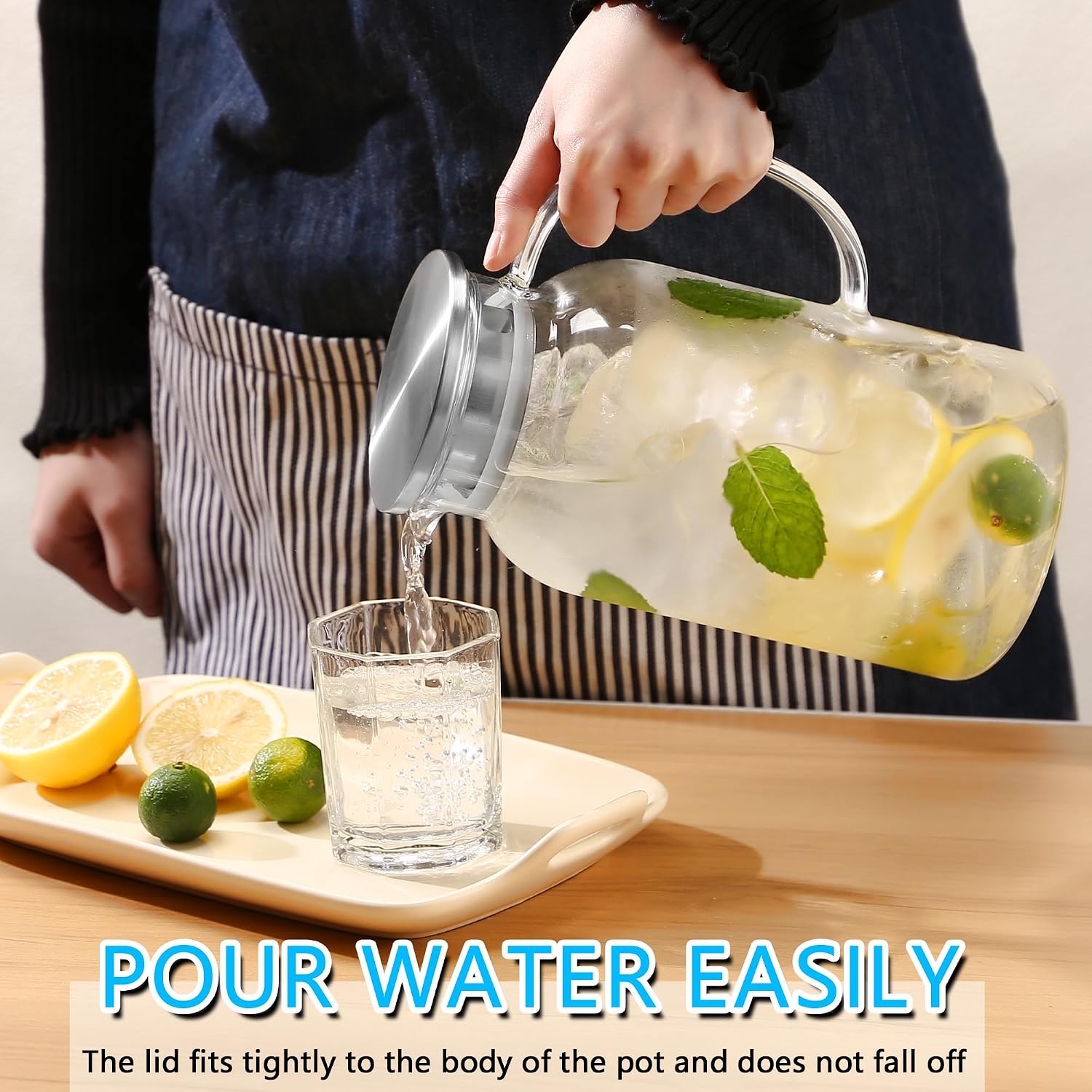 Aldernest 2Pack 68 oz Glass Pitcher With Lid. Glass Carafe for Hot/Cold Water. 0.5 Gallon Pitcher for Fridge. Water Jugs for Cold Brew Coffee