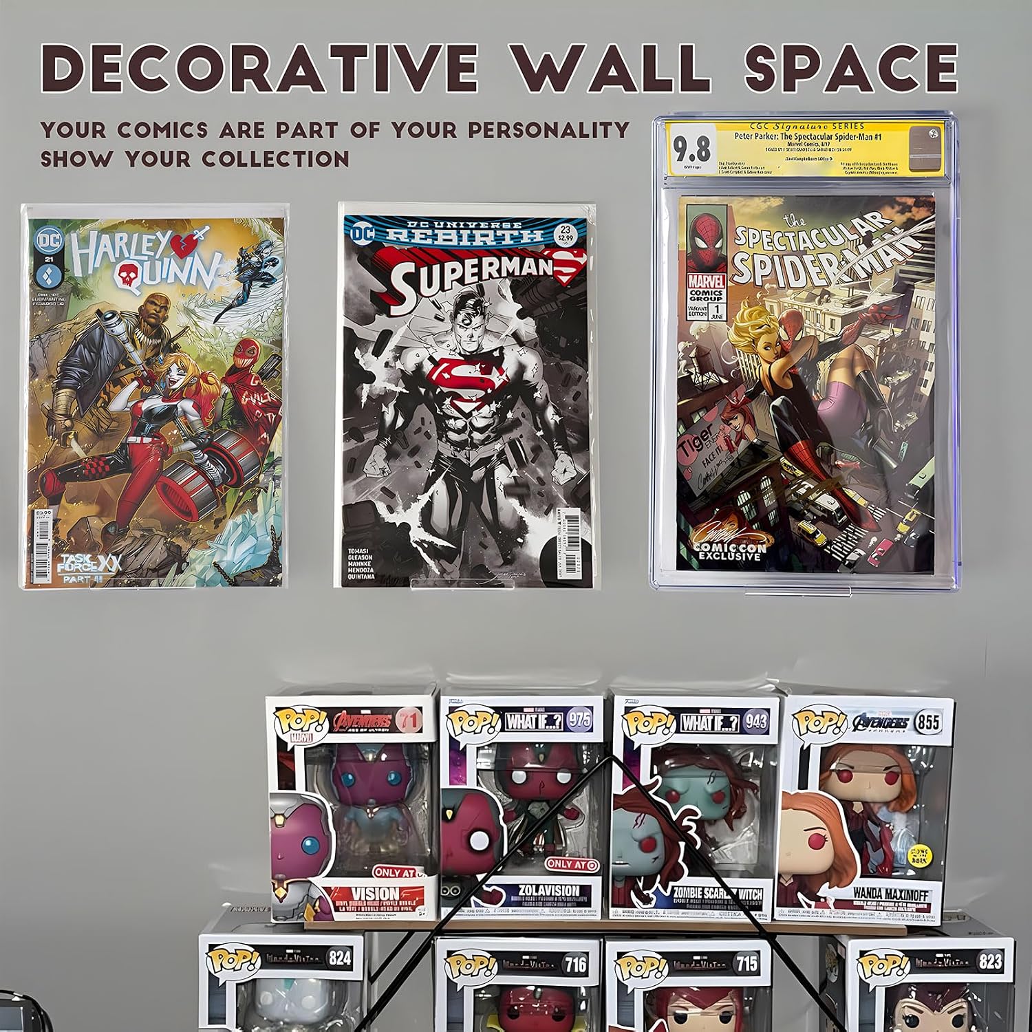 Aldernest 12pcs Comic Book Display Manga Shelves Stand Wall Mount Comic Frame Holder, 5.28 ounces, clear