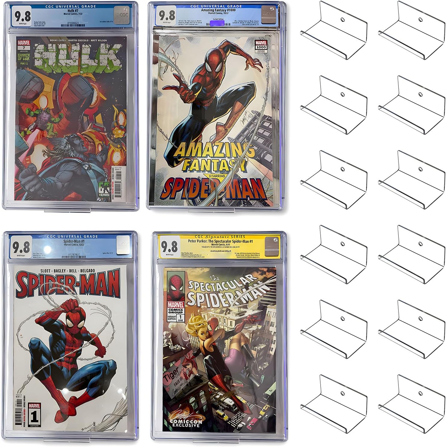Aldernest 12pcs Comic Book Display Manga Shelves Stand Wall Mount Comic Frame Holder, 5.28 ounces, clear