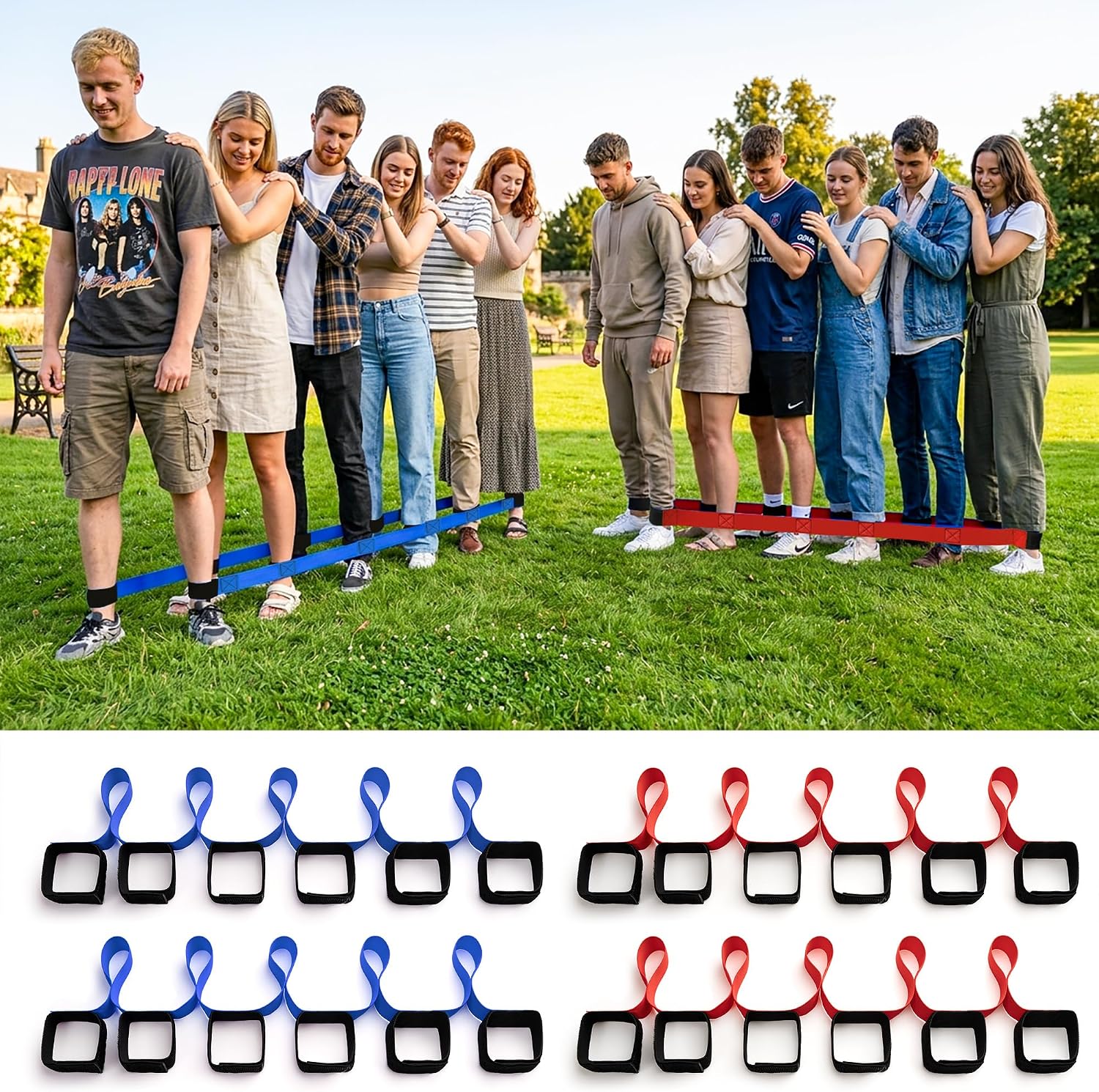 Aldernest 3 Legged Race Bands, Field Day Games for Adults, Outdoor Games for Carnival, Medium, 4 Count