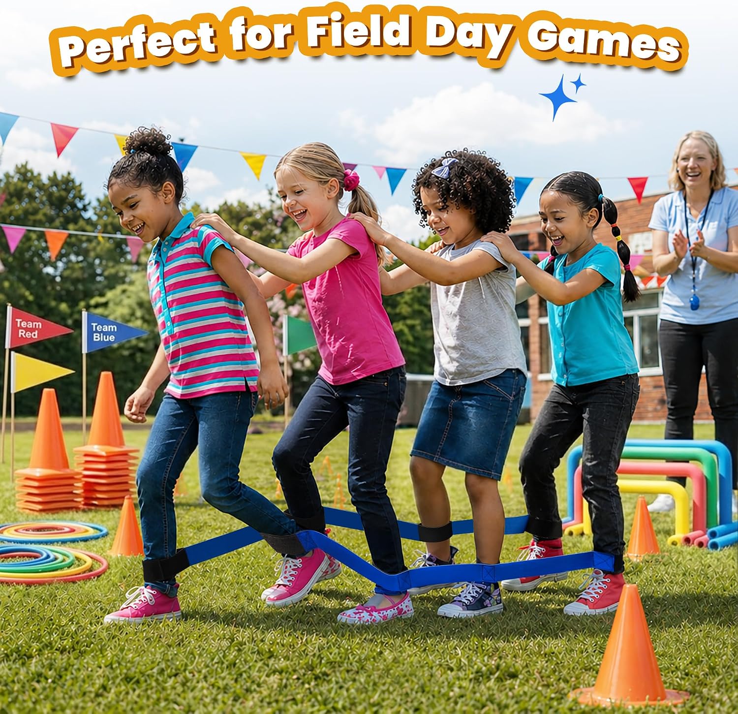 Aldernest 3 Legged Race Bands, Field Day Games for Adults, Outdoor Games for Carnival, Medium, 4 Count