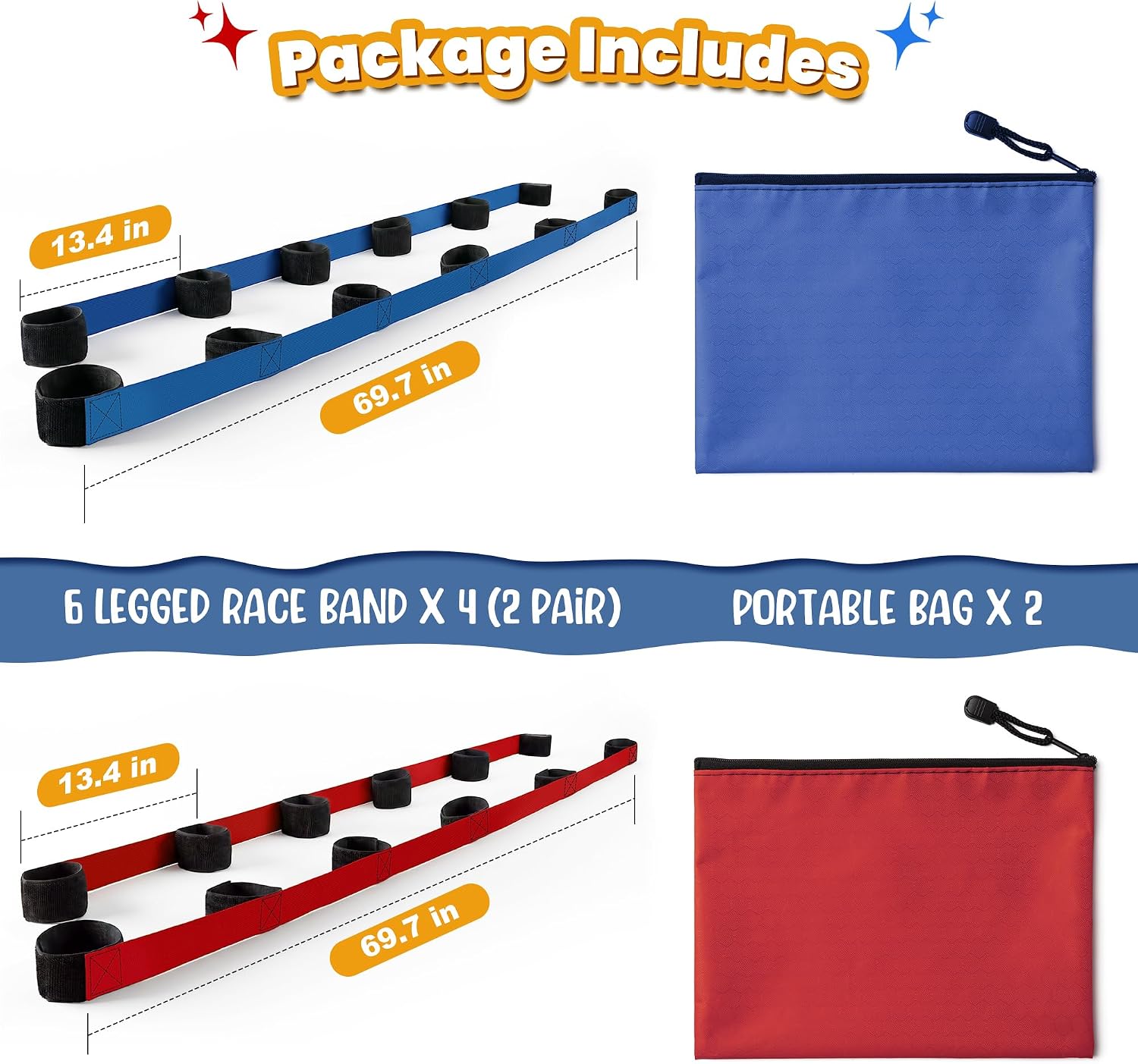 Aldernest 3 Legged Race Bands, Field Day Games for Adults, Outdoor Games for Carnival, Medium, 4 Count