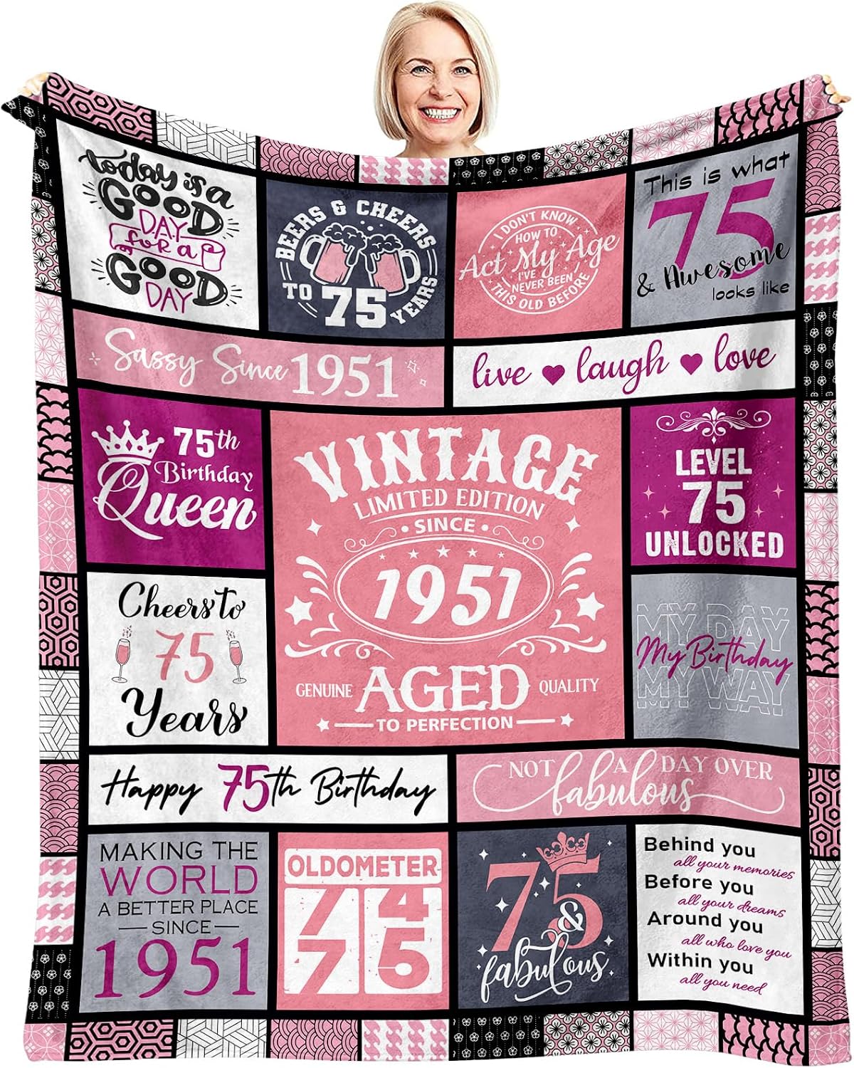 Ashenby 75th Birthday Gifts for Women, Gifts for 75 Year Old Woman Blanket 60"x50"