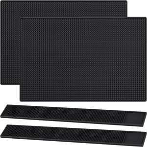 Aldernest Thick Rubber Bar Mat, 18" X 12"+24" X 3", 4 Pcs, Black