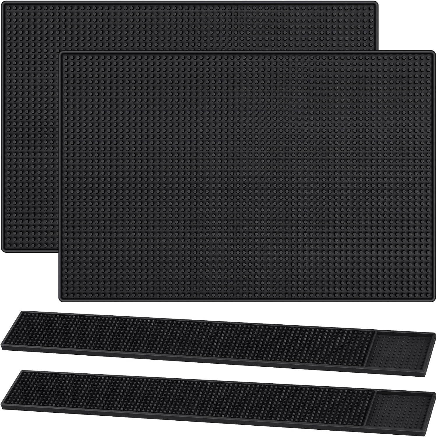 Aldernest Thick Rubber Bar Mat, 18" X 12"+24" X 3", 4 Pcs, Black