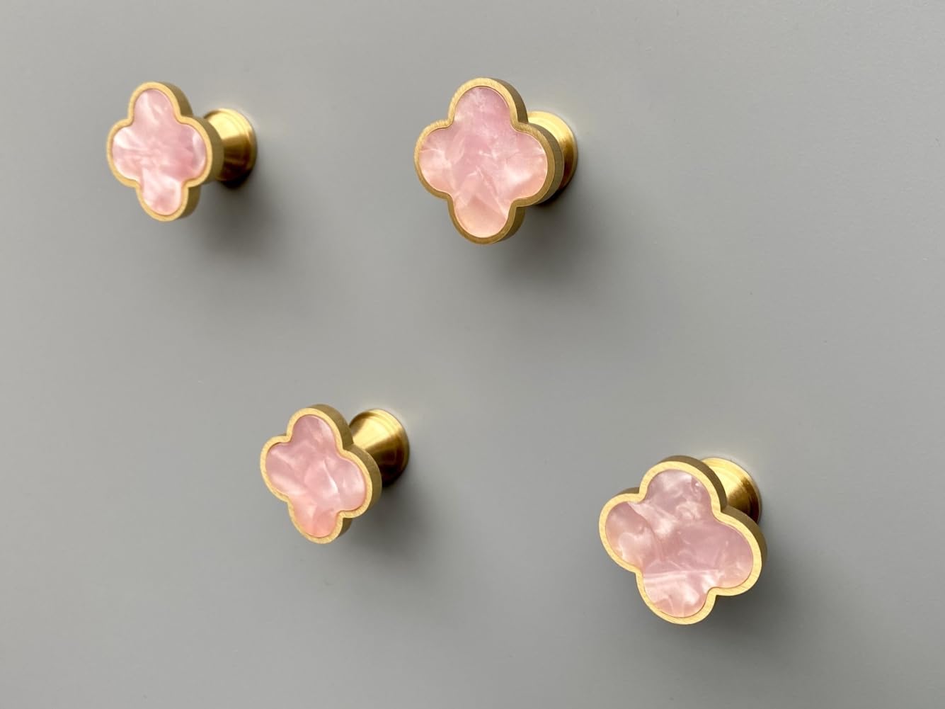 Quillstone Solid Brass Decorative Wall Hooks, Coat Backpack Purse Screw-in Hangers, 6.88 ounces, Shining Gold Base, Blossom Pink Centerpiece, 4 Count