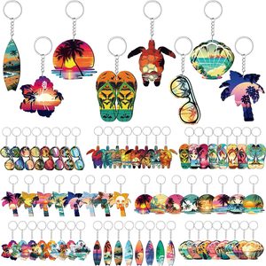 Ashenby 64 Pcs Hawaiian Luau Keychains Bulk, Beach Party Favors Wood
