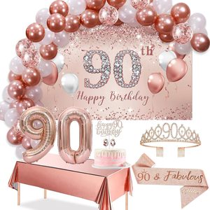 Aldernest Rose Gold 90th Birthday Decorations Balloon Arch Set for Women, Rose Gold, Pink, 78