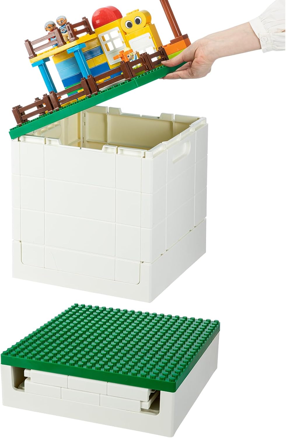 Aldernest Collapsible Storage Box with Large Building Base for Duplo Blocks, 2 pounds, Dark Green