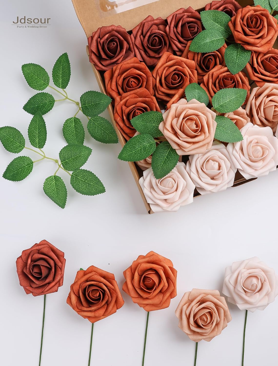 Aldernest 25pcs Artificial Flower, Shades of Burnt Orange