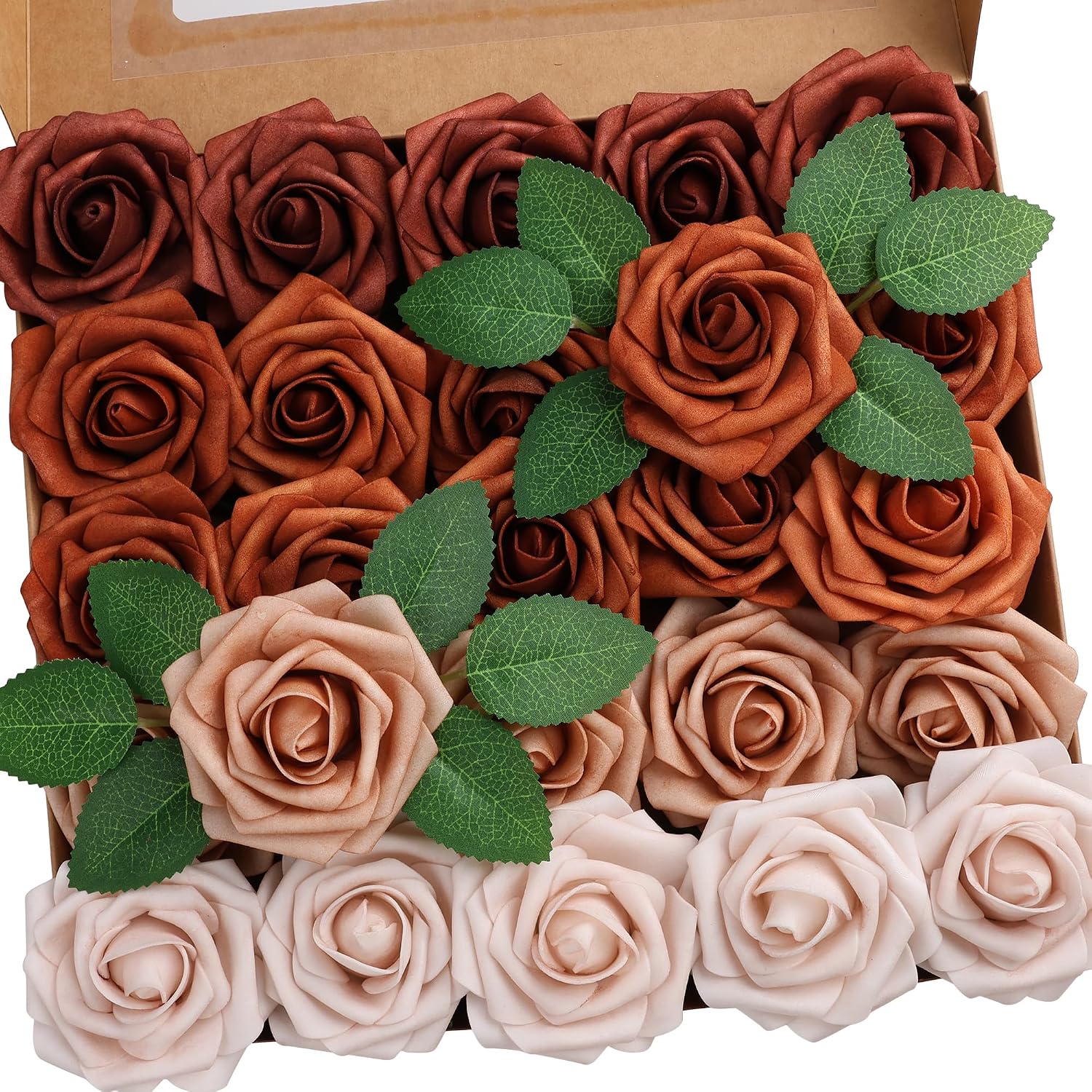 Aldernest 25pcs Artificial Flower, Shades of Burnt Orange