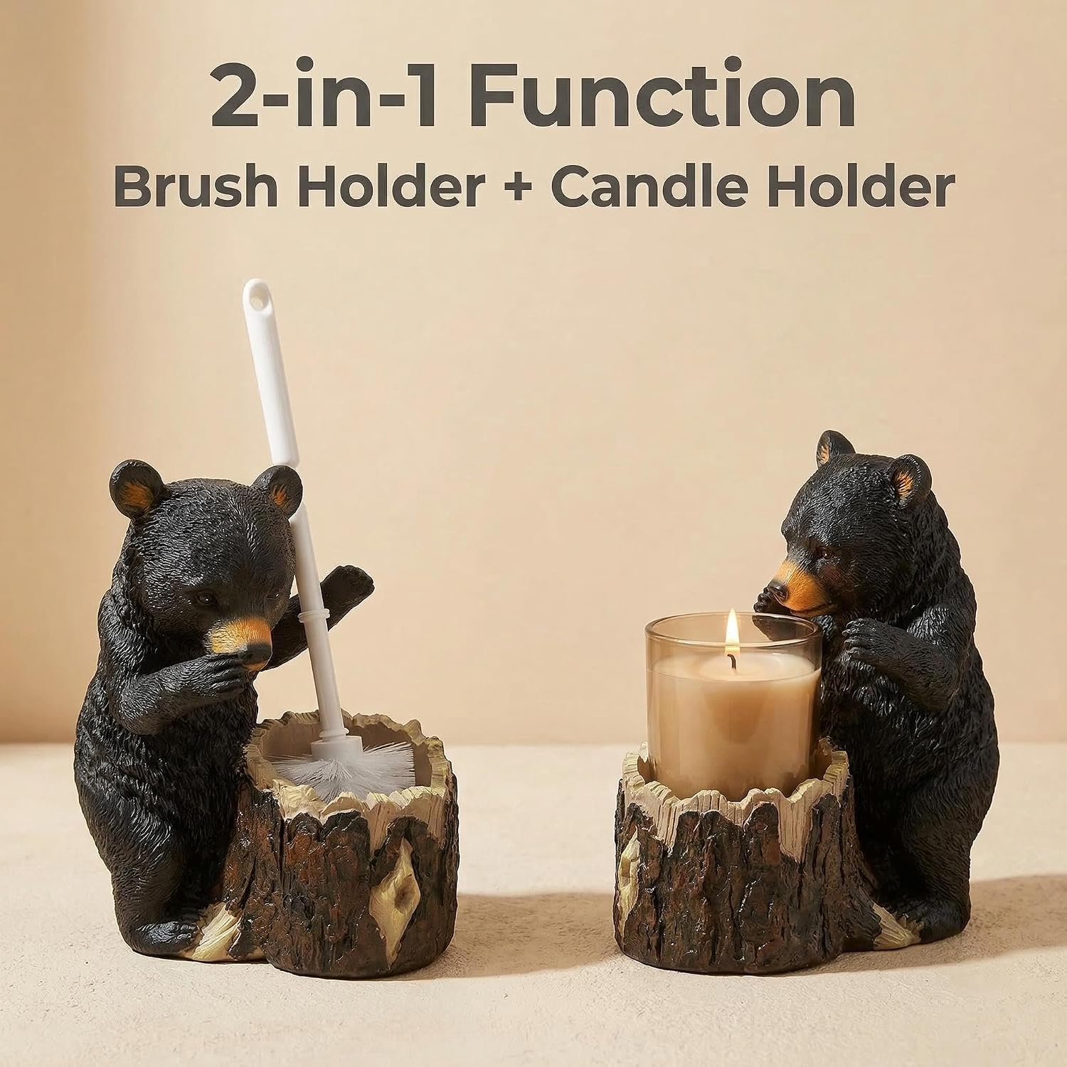 Aldernest Whimsical Black Bear Toilet Brush Holder Set - Unique Cub Shape Decorative Bathroom Cleaning Kit for Cabin Owners, Bear-Themed Home Decor