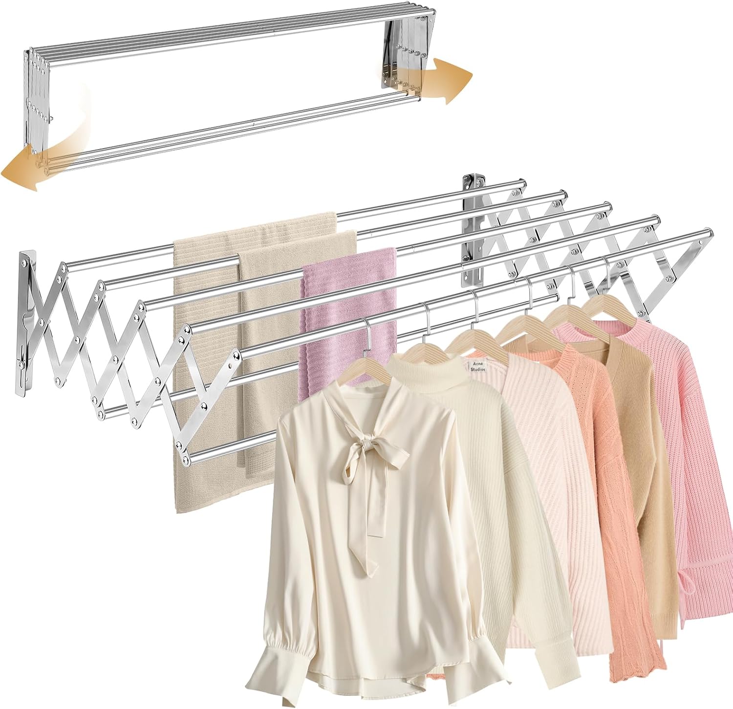 Barleyfield XL-31.5" Wall Clothes Drying Rack, Retractable Mounted Rack Silver, 1.54 kg