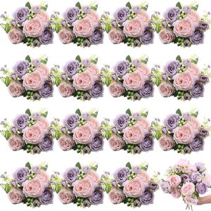 Barleyfield 16 Bundles Artificial Peonies Silk Peony, Pink, Purple, 2.1 pounds