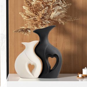Aldernest Black and White Vases Home Decor Heart Shape Ceramic Vase Set of 2