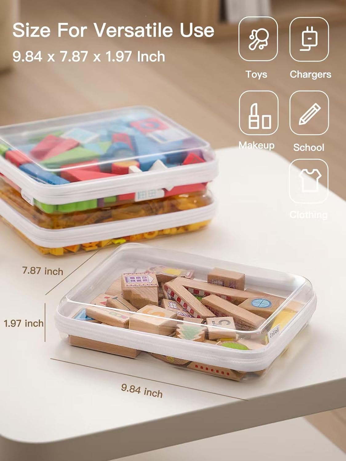 Ashenby 3PCS Large Clear Hard Shell Zippered Case, Diaper Bag Organizing Pouches, 0.48 kg, White