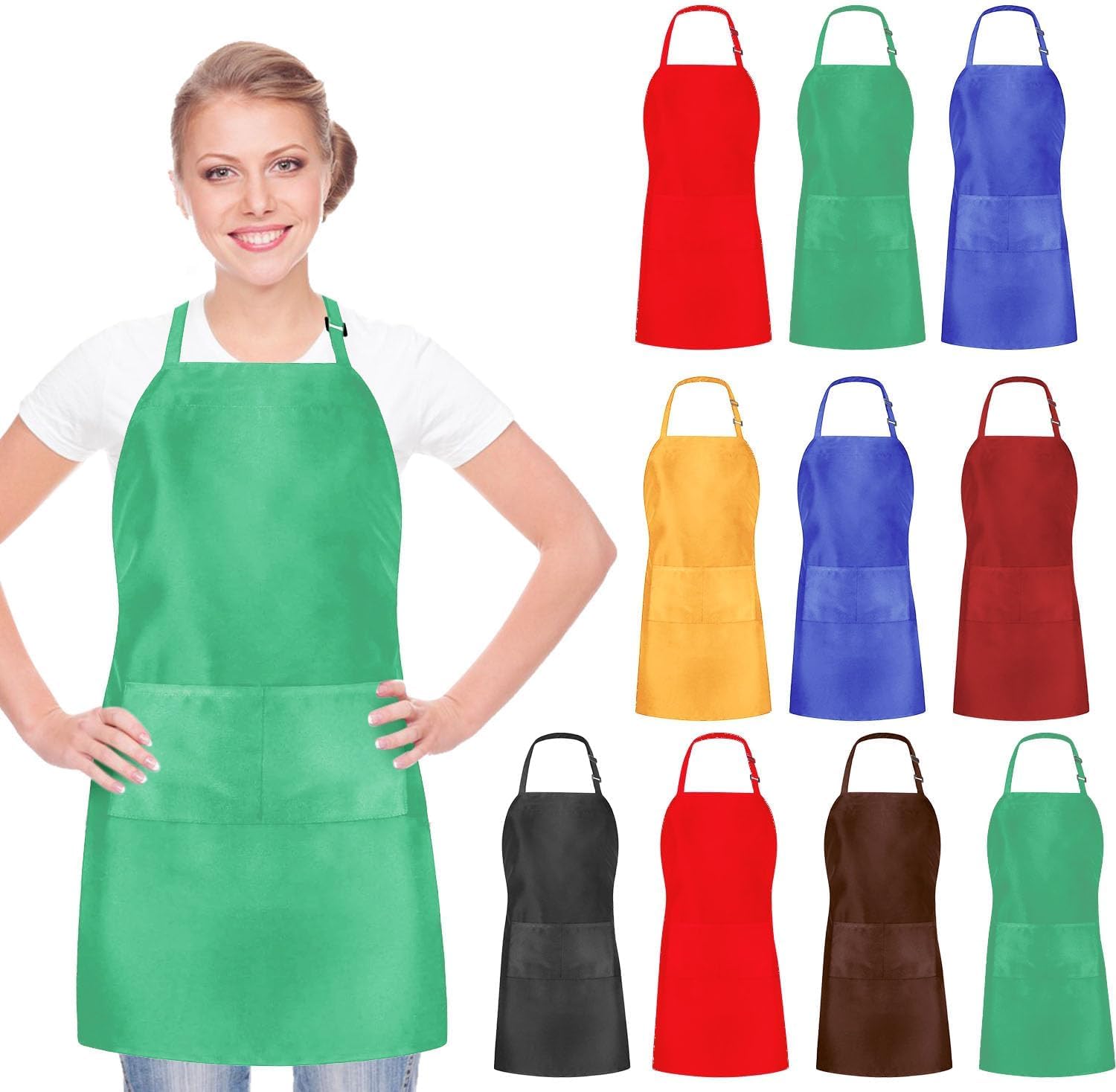 Ashenby 10/20 PCS Plain Bib Aprons Bulk, Adjustable Colorful Aprons with 2 Pockets for Painting Crafting BBQ Cooking