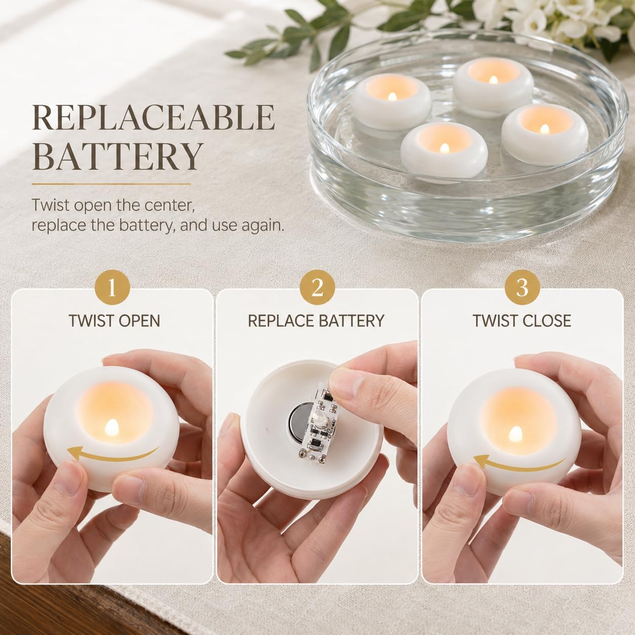 Ashenby 24 Pack LED Floating Candles, Water-Activated Flameless Candles, 1.3 pounds, White