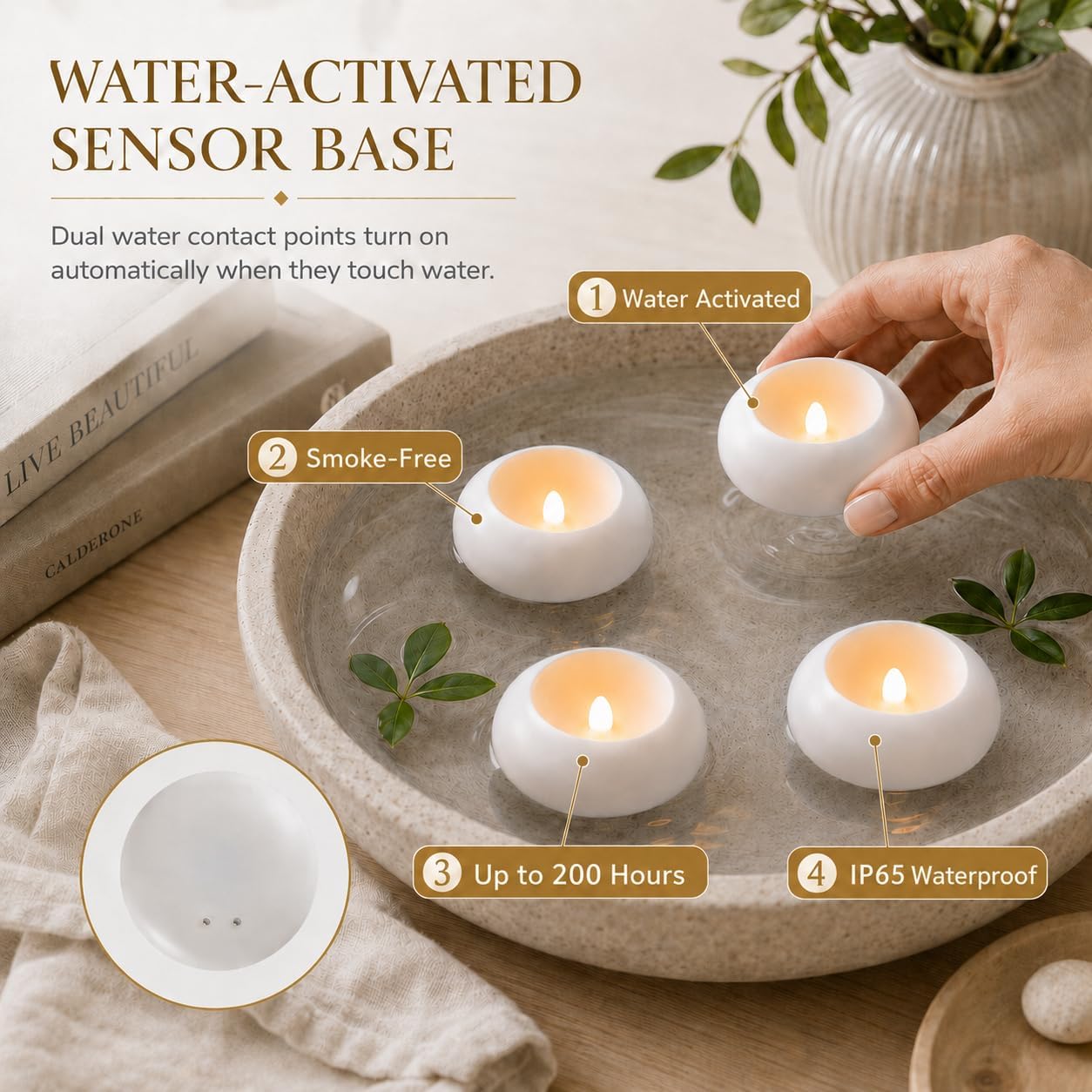 Ashenby 24 Pack LED Floating Candles, Water-Activated Flameless Candles, 1.3 pounds, White