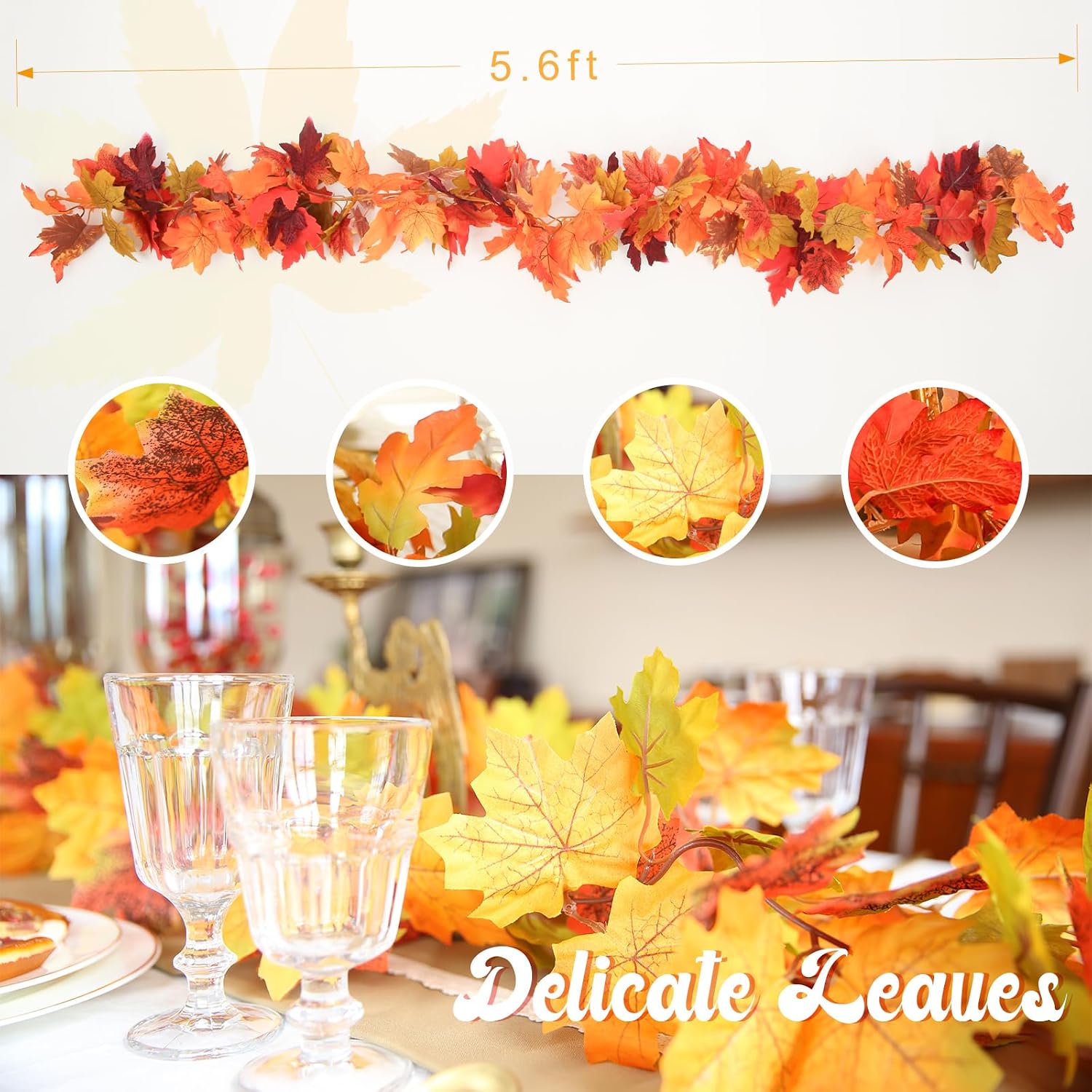 Birchmont 6 Pack Fall Garland Autumn Leaves Garland Outdoor, Fall Decorations for Home, 0.64 kg