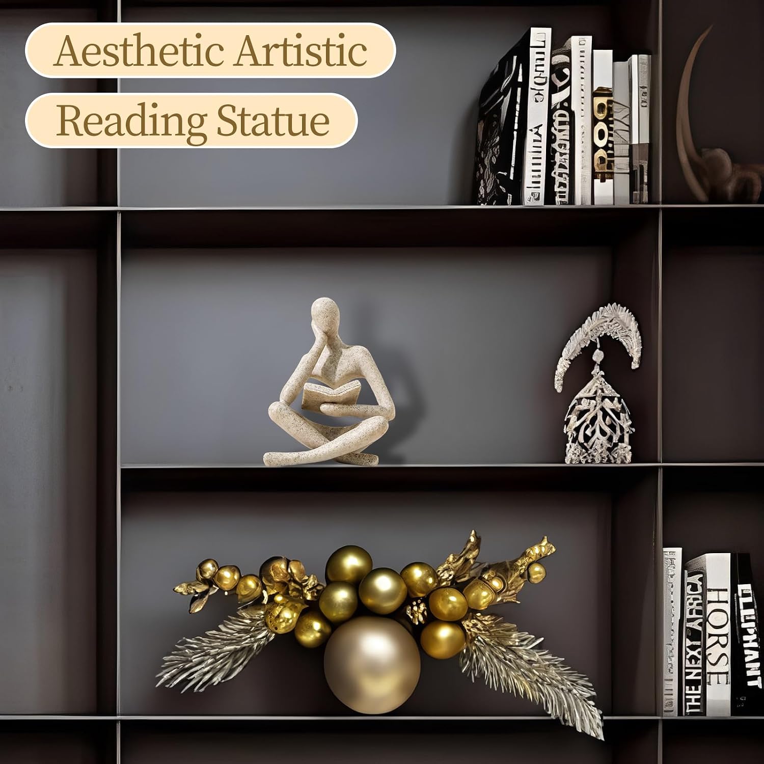 NestlyCo Bookshelf Decor Thinker Statue - Abstract Art Reading Thinker Sculpture Figurine Aesthetic