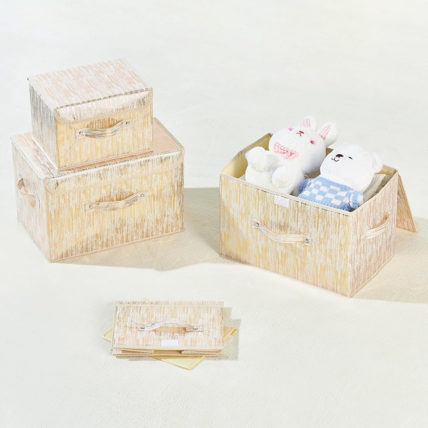 Aldernest 2PCS Storage Boxes with Lids Luxury Metallic Fabric Bins Baskets, 0.84 kg, Gold