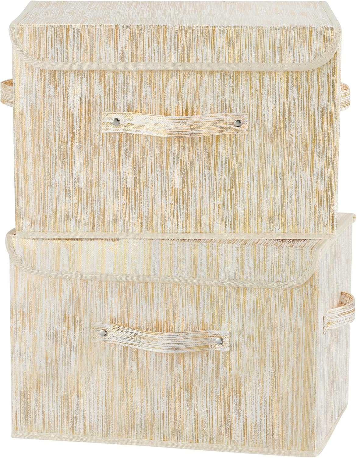 Aldernest 2PCS Storage Boxes with Lids Luxury Metallic Fabric Bins Baskets, 0.84 kg, Gold