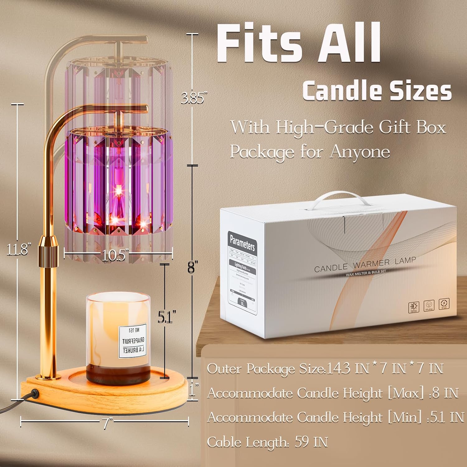 VelloHome Purple Candle Warmer Lamp with Timer & Dimmer, Gifts for Women, 2.5 pounds