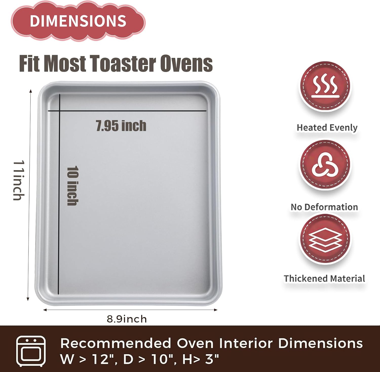 Ashenby 2-PACK Toaster Oven Pan, Carbon Steel Compact Toaster Oven Tray, Silver, 1.5 pounds, 11 x 9 x 1 inch