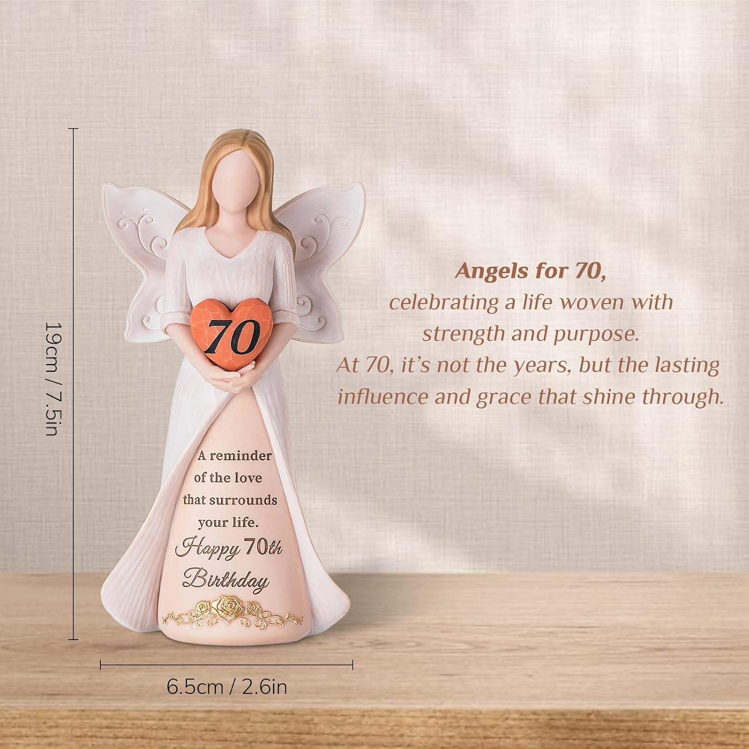 Ashenby 70th Birthday Angel Figurine Gifts for Women Mom Daughter Friend, 0.47 kg
