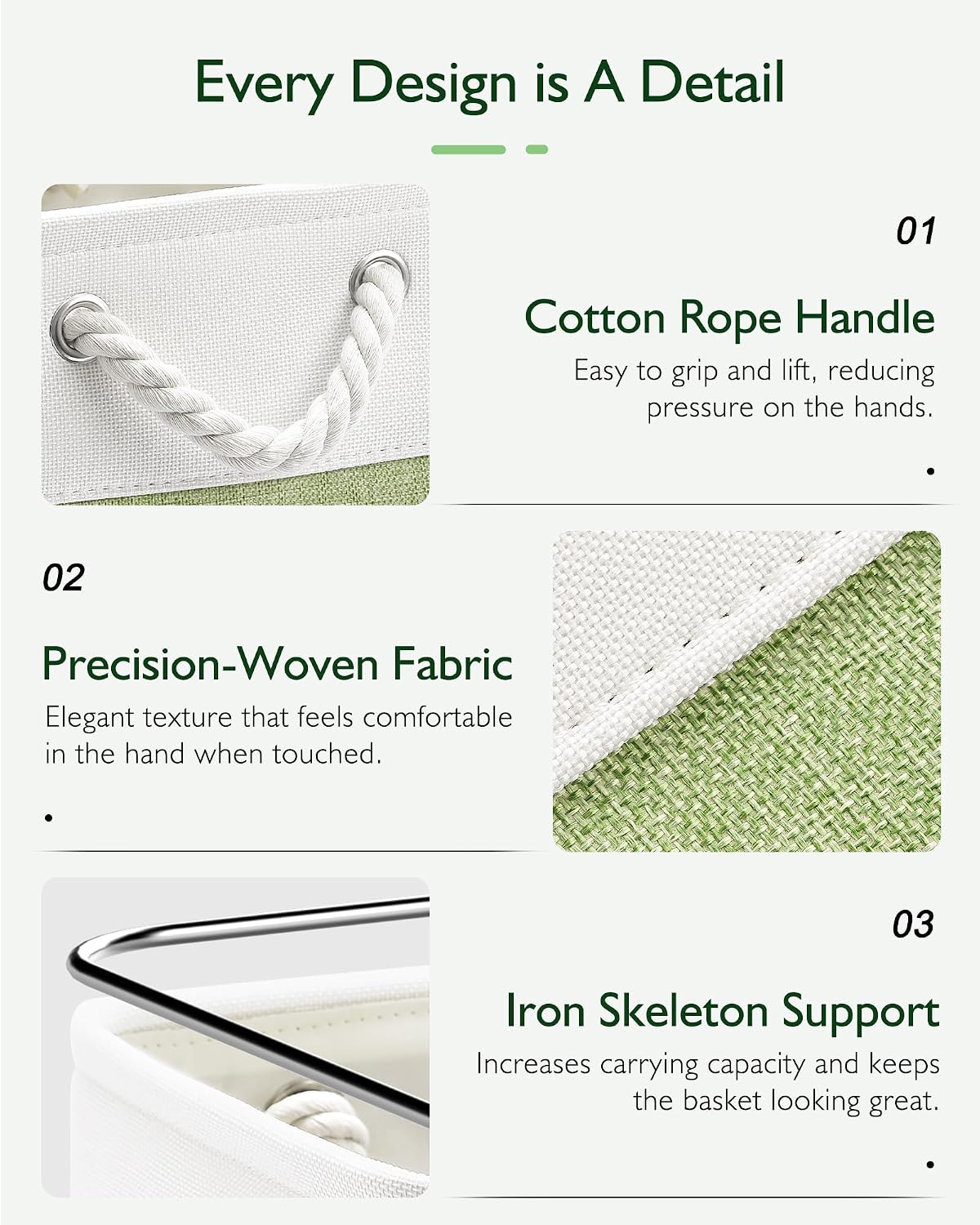 Aldernest 11-Inch Fabric Cube Storage Bins with Handles, 6 Pack | Foldable, 1.86 kg, White/Green
