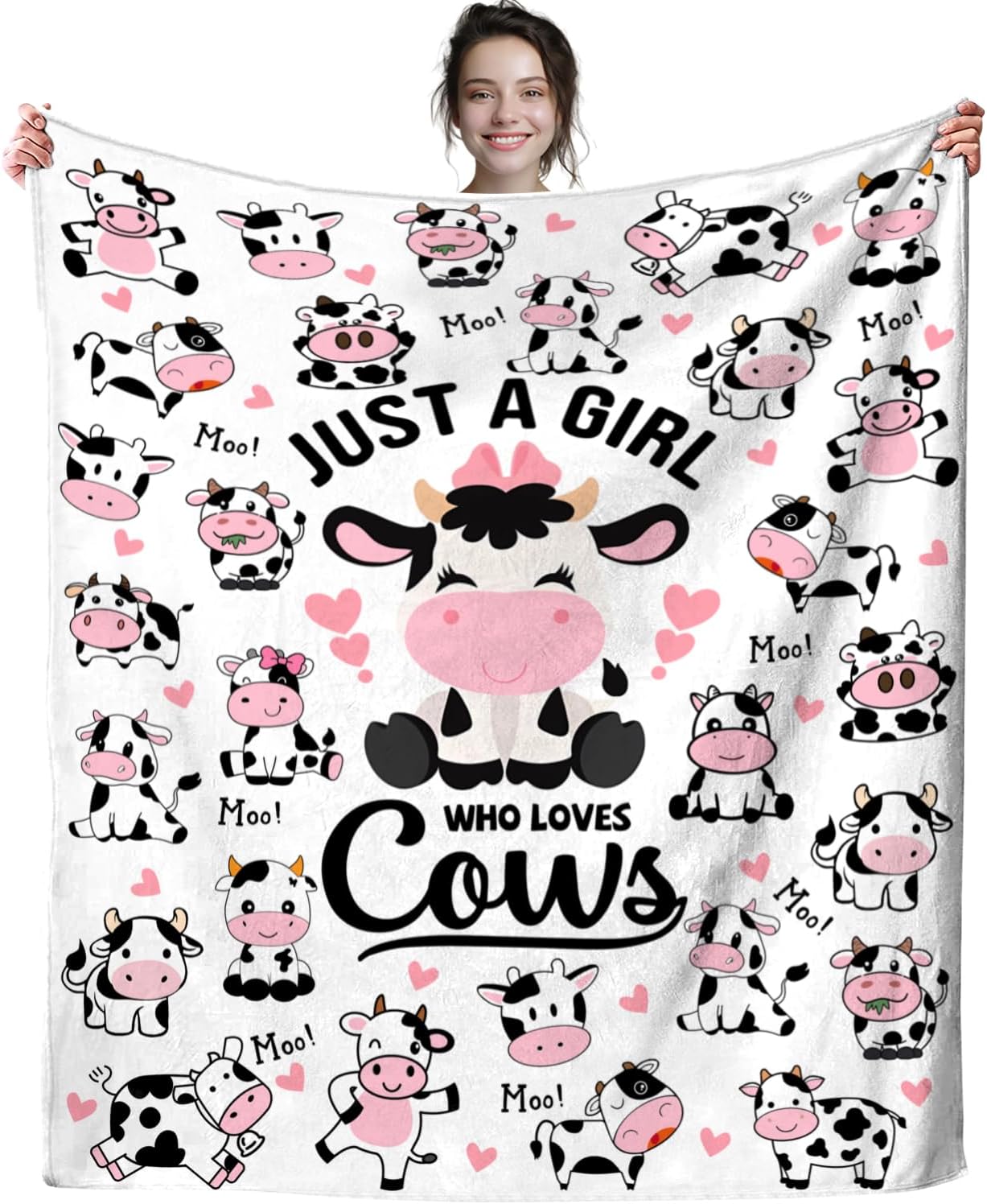 Aldernest Cow Blanket Plush Gifts Just A Girl Who Loves Cow Blankets Ultra Soft Cozy Flannel Throw Blankets Bedding for Kids Girls Adults Women Gifts