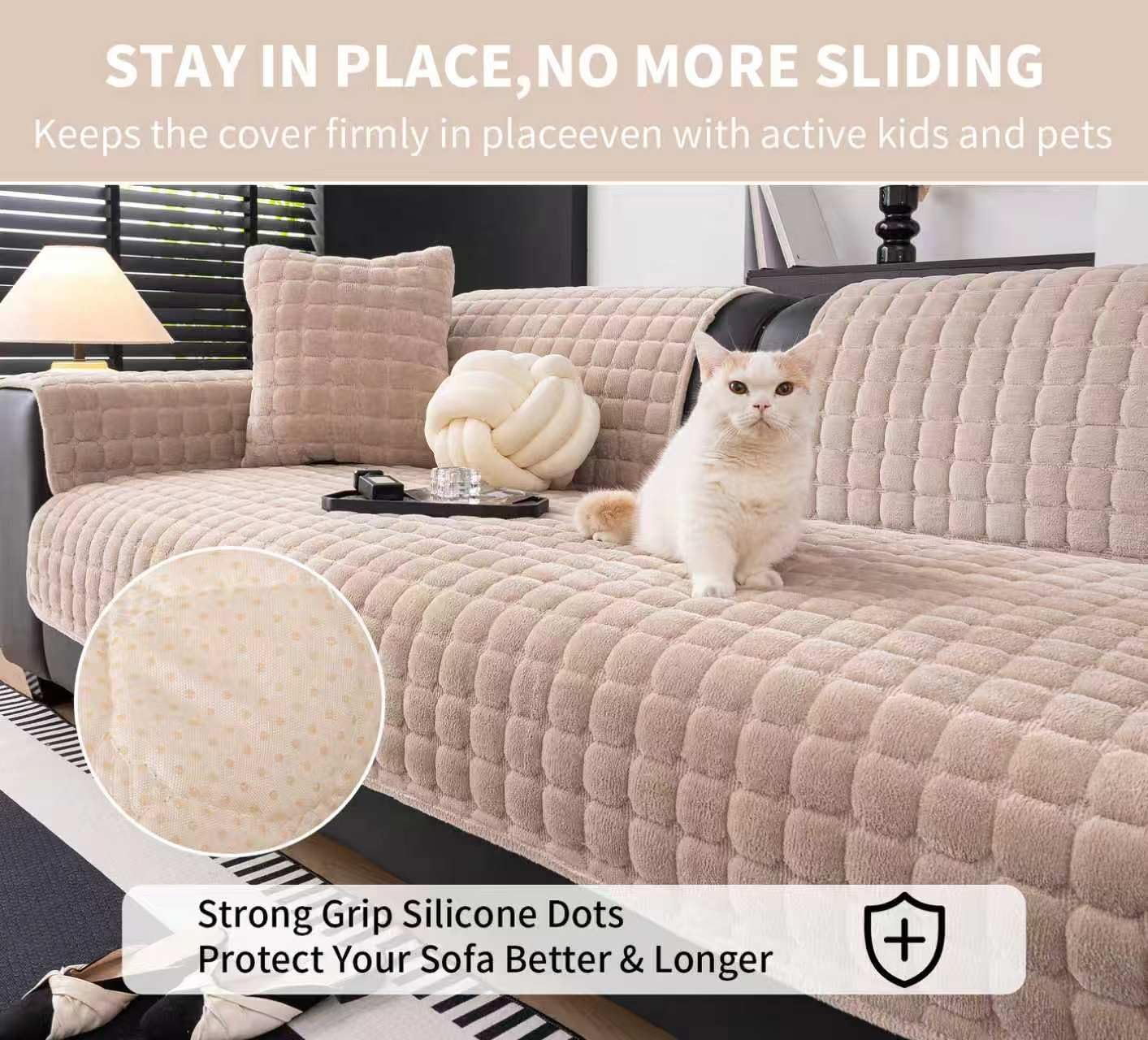 Aldernest Sectional Velvet Couch Covers for Sofa, Sofa Cover Washable, 1PC, 0.99 kg, Khaki