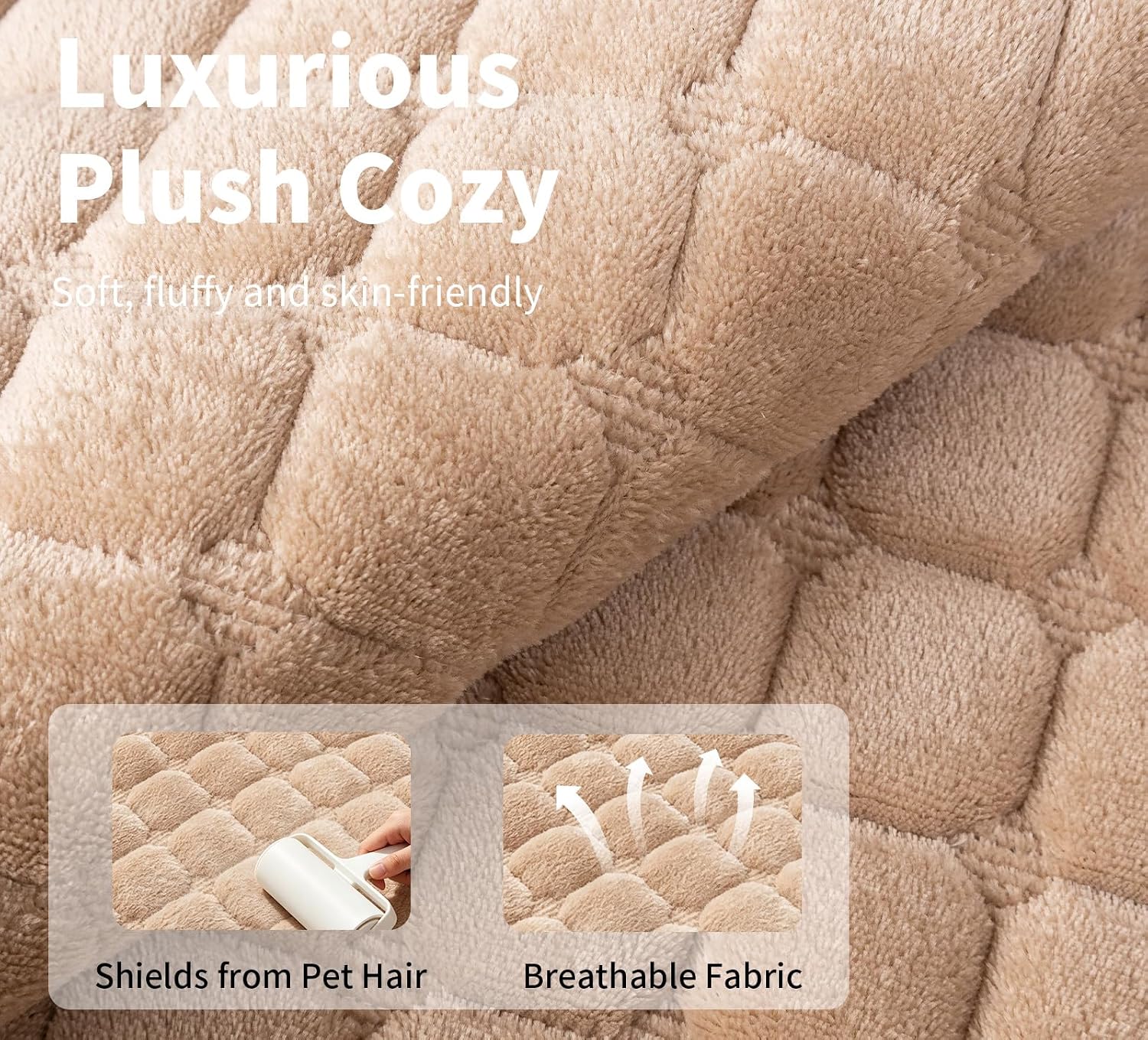 Aldernest Sectional Velvet Couch Covers for Sofa, Sofa Cover Washable, 1PC, 0.99 kg, Khaki