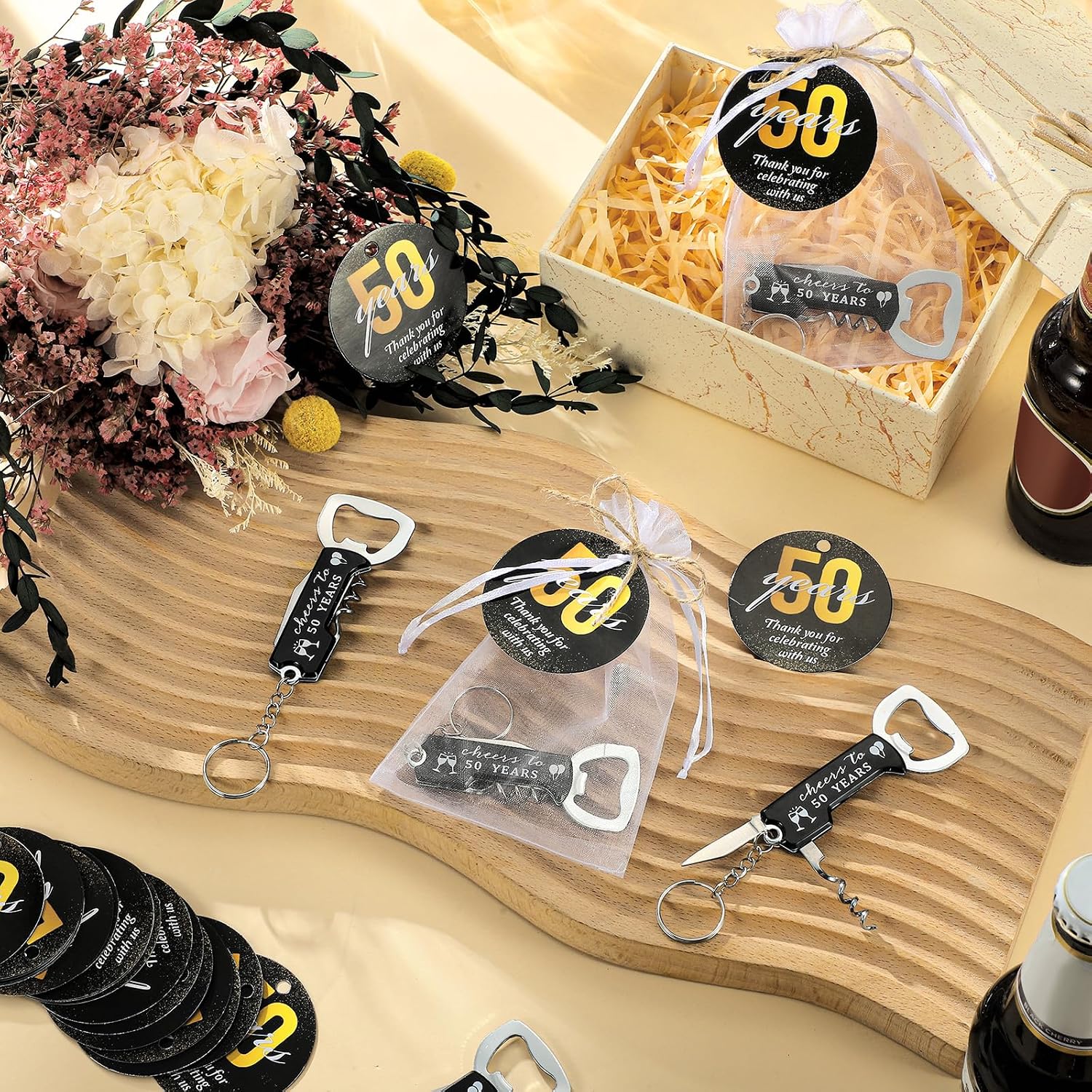 Aldernest 30 Set Birthday Party Favors for Guests, Cheers to 50 Years, 0.82 kg, Black, White