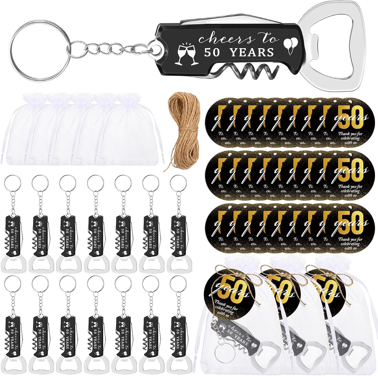 Aldernest 30 Set Birthday Party Favors for Guests, Cheers to 50 Years, 0.82 kg, Black, White