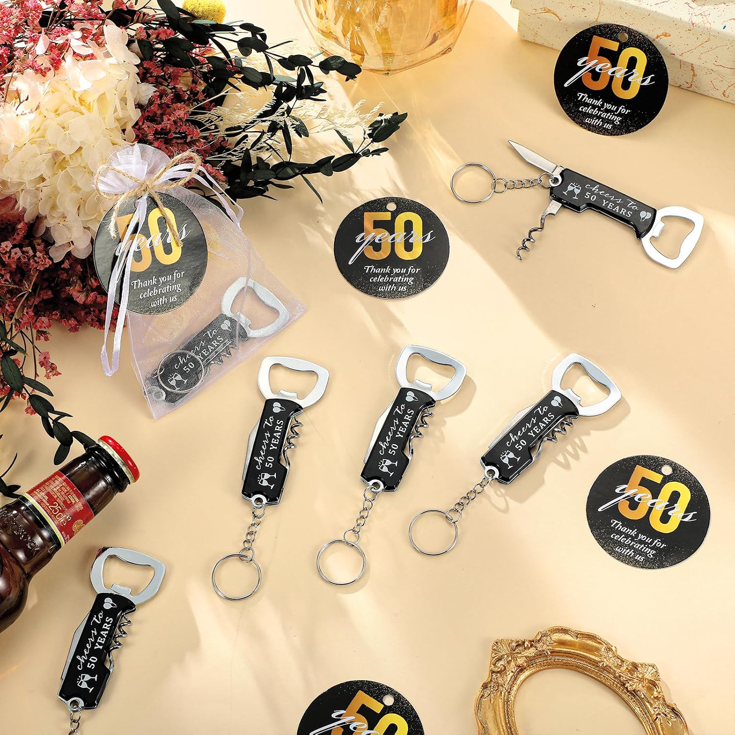 Aldernest 30 Set Birthday Party Favors for Guests, Cheers to 50 Years, 0.82 kg, Black, White
